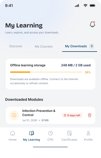 BlueHealth offline learning mobile app preview